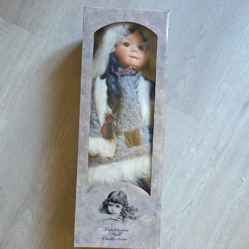Traditional Doll with Cream and Brown Outfit